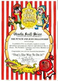 Martin Scott Price — Punch and Judy Fellowship Full Member certificate
