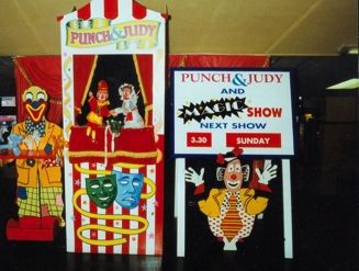 Punch and Judy booth and show schedule board